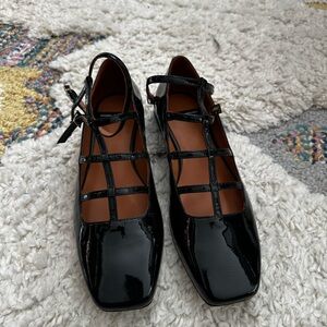 NWOT Anthropologie Black Patent Leather Strappy Flats